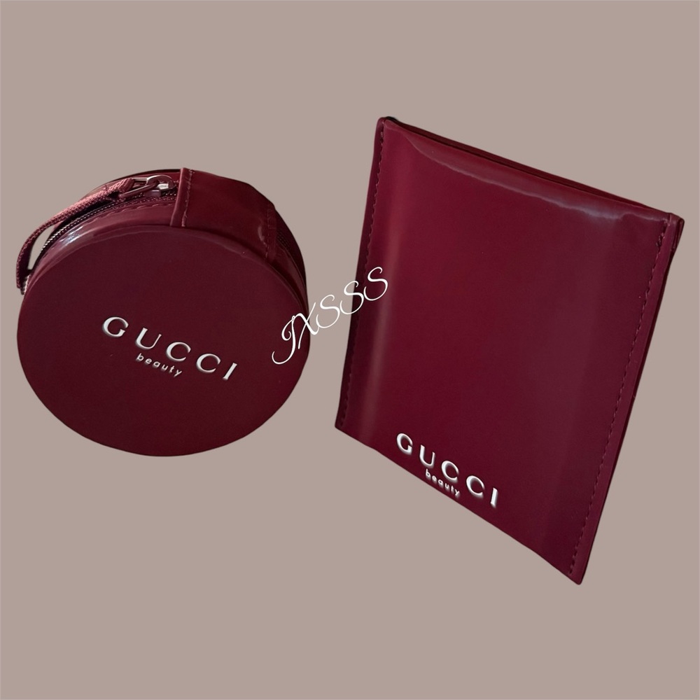 Burgundy Gucci Beauty Compact Mirror + Cosmetic Pouch/Circle Case Trio SET - Picture 2 of 16